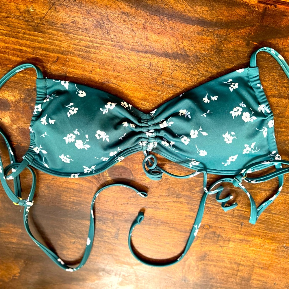 Hollister Teal Swim Top with White Floral Accents